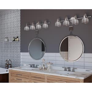 Archie Collection 35-1/2 in. 4-Light Polished Chrome Clear Double Prismatic Glass Coastal Bathroom Vanity Light