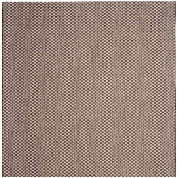 SAFAVIEH Courtyard Light Brown/Light Gray 5 ft. x 5 ft. Square Solid Indoor/Outdoor Patio  Area Rug