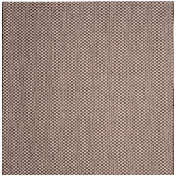 SAFAVIEH Courtyard Light Brown/Light Gray 7 ft. x 7 ft. Square Farmhouse Solid Indoor/Outdoor Patio Area Rug