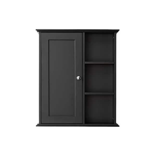 Miscool Anky 23.6 in. W x 7 in. D x 27.6 in. H Bathroom Storage Wall Cabinet with Door and Shelfs in Black