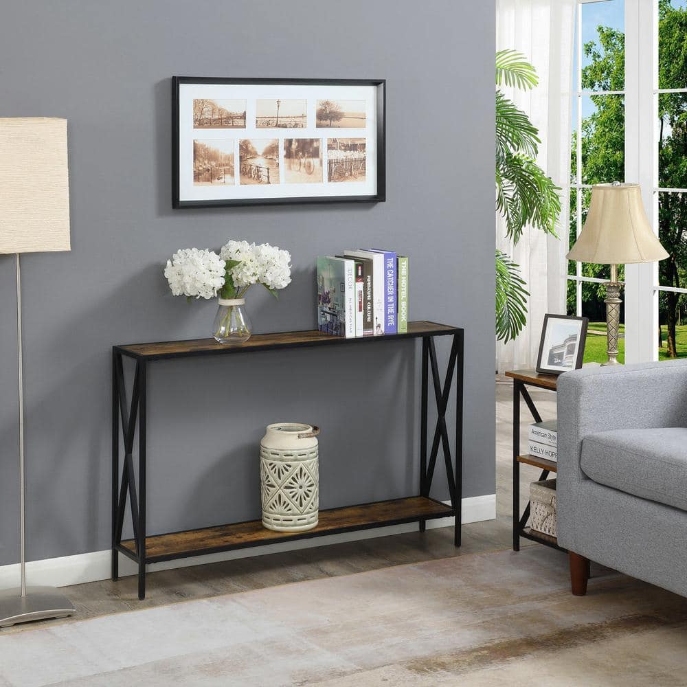 Tucson Modern Barnwood & Black Console Table with Storage Shelf