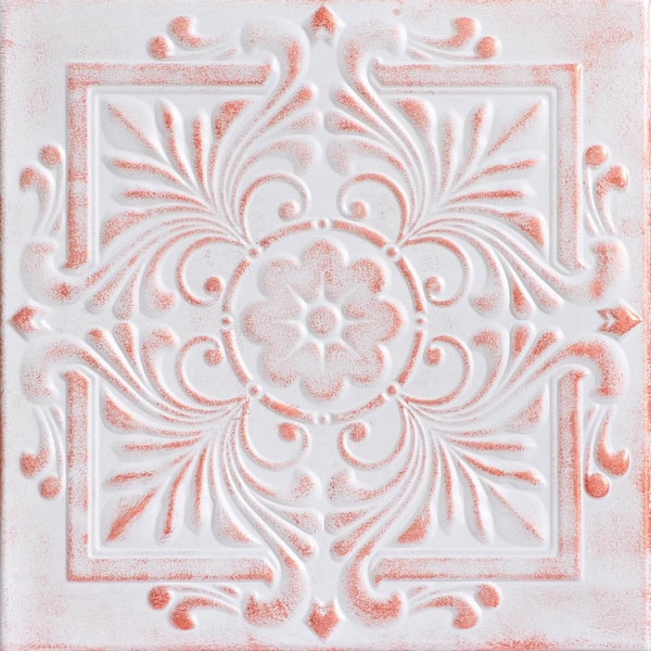 A La Maison Ceilings Victorian 1.6 ft. x 1.6 ft. Glue Up Foam Ceiling Tile in White Washed Copper