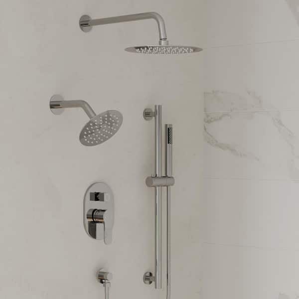 EVERSTEIN 3-Spray Patterns Wall Mount-10 and 6 in. Dual Handheld Shower Head Round Fixed Shower Head with 2.5 GPM in Chrome