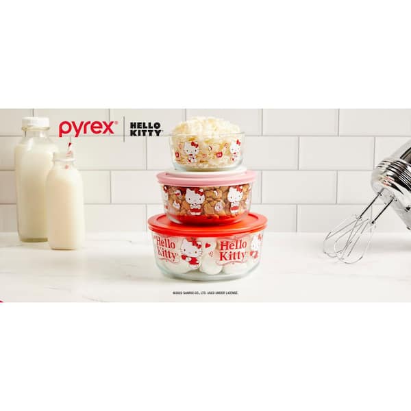 Pyrex Hello Kitty 8-Piece Glass Food Storage Containers Set, Non-Toxic  Plastic BPA-Free Lids, Freezer Dishwasher Microwave Safe