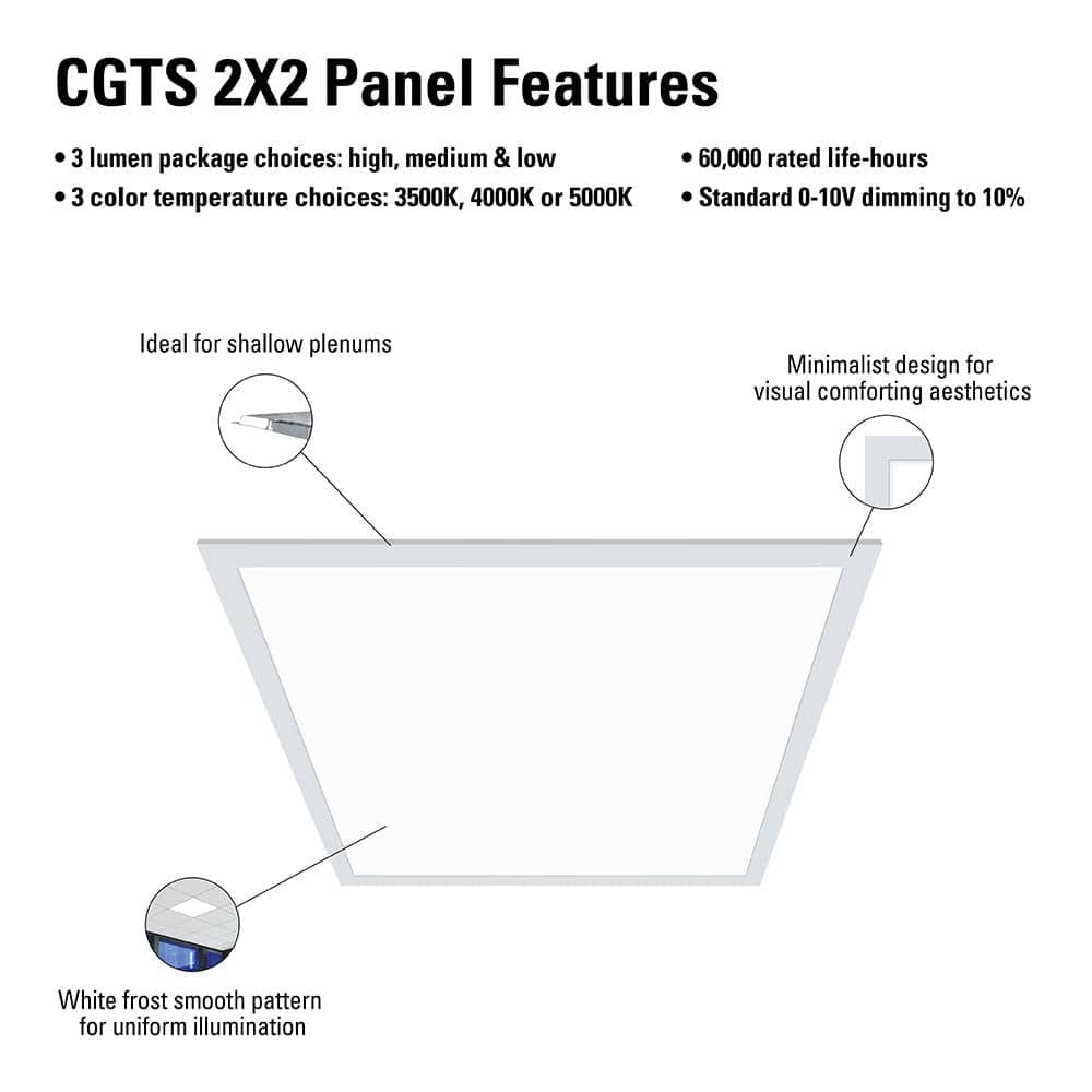 White Aluminum 2x2 LED Panel Light with Selectable Lumens