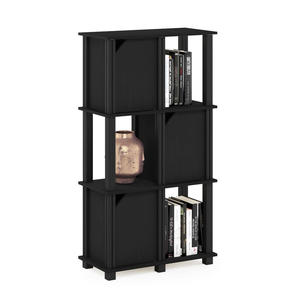 Modern Black Oak Composite Wood 4-Tier Storage Shelf with Doors