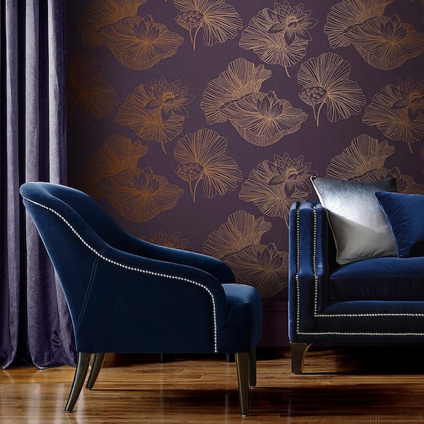 Graham & Brown Lotus Plum Purple and Copper Floral Paste the Graham & Brown Lotus Plum Purple and Copper Floral Paste the