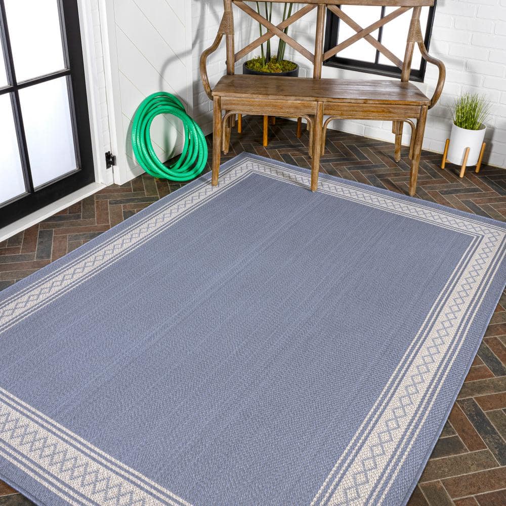 Lucia 3' x 5' Blue Synthetic Diamond Border Area Rug