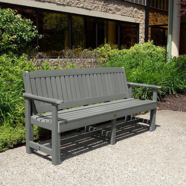Highwood Exeter 77 in. 3-Person Coastal Teak Plastic Outdoor Bench