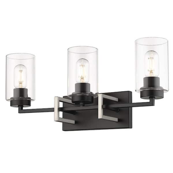Golden Lighting Tribeca 4.63 in. 3-Light Black with Pewter Accents Bath Vanity Light