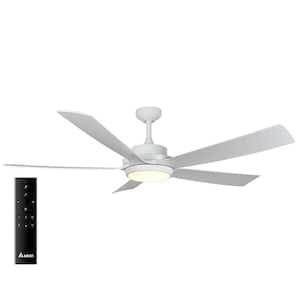 Pleasanton 60 in. Dimmable LED Indoor/Outdoor Matte White Ceiling Fan with Remote, 6 Speeds, 5 Blades, Reversible Motor