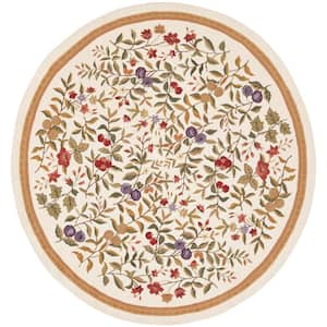 Chelsea Ivory 4 ft. x 4 ft. Round Border Floral Solid Area Rug