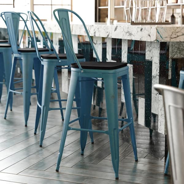 Carnegy Avenue 30 in. Kelly Blue-Teal/Black Metal Outdoor Bar Stool CGA ...