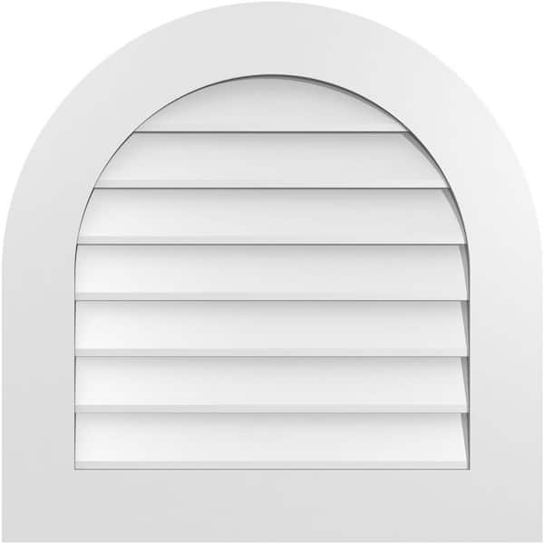Ekena Millwork 26 in. x 26 in. Round Top White PVC Paintable Gable Louver Vent Non-Functional