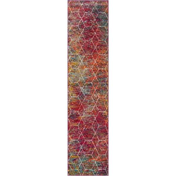 Trellis Frieze Collection Area Rug - Geometric (2 ft.  x 11 ft. Runner Multi/Ivory)
