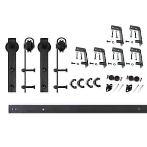 8 ft./96 in. Black Rustic Ceiling Mount Non-Bypass Sliding Barn Door Track and Hardware Kit for Double Doors