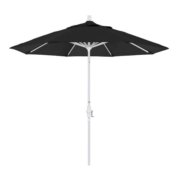 California Umbrella 9 ft. White Aluminum Pole Market Aluminum Ribs Collar Tilt Crank Lift Patio Umbrella in Black Sunbrella