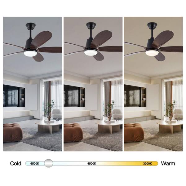 OUKANING 52 in. Indoor Black Modern Ceiling Fan with 3-Color
