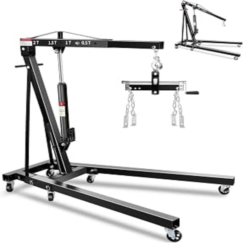 2 Ton Black Folding Engine Hoist Cherry Picker, 4400lbs Heavy Duty Shop Crane with Telescopic Boom, (No Lever) price history on PriceWatchPro