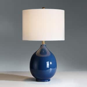 24in 3-Way Blue Ceramic Table Lamp with White Shade