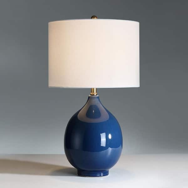 24in 3-Way Blue Ceramic Table Lamp with White Shade