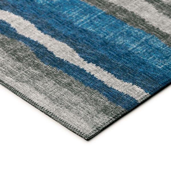 Bravado Blue 5 ft. x 7 ft. 6 in. Geometric Indoor/Outdoor Washable Area Rug