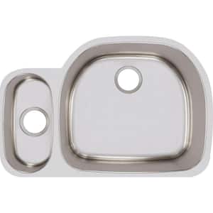 Lustertone Undermount Stainless Steel 32 in. Double Bowl Kitchen Sink with 10 in. Bowl