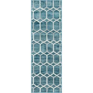 Matrix Trellis Tile Blue 2 ft. x 6 ft. Runner Rug