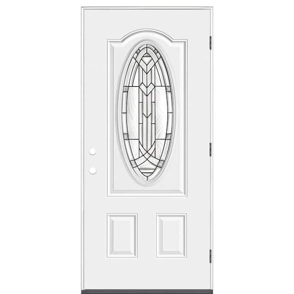 Masonite 36 in. x 80 in. Chatham 3/4 Oval Lite Left Hand Outswing Primed Steel Prehung Front Exterior Door No Brickmold