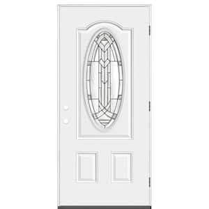 36 in. x 80 in. Chatham 3/4 Oval-Lite Left Hand Outswing Primed Steel Prehung Front Exterior Door