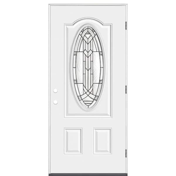 Masonite 36 in. x 80 in. Chatham 3/4 Oval-Lite Left Hand Outswing Primed Steel Prehung Front Exterior Door
