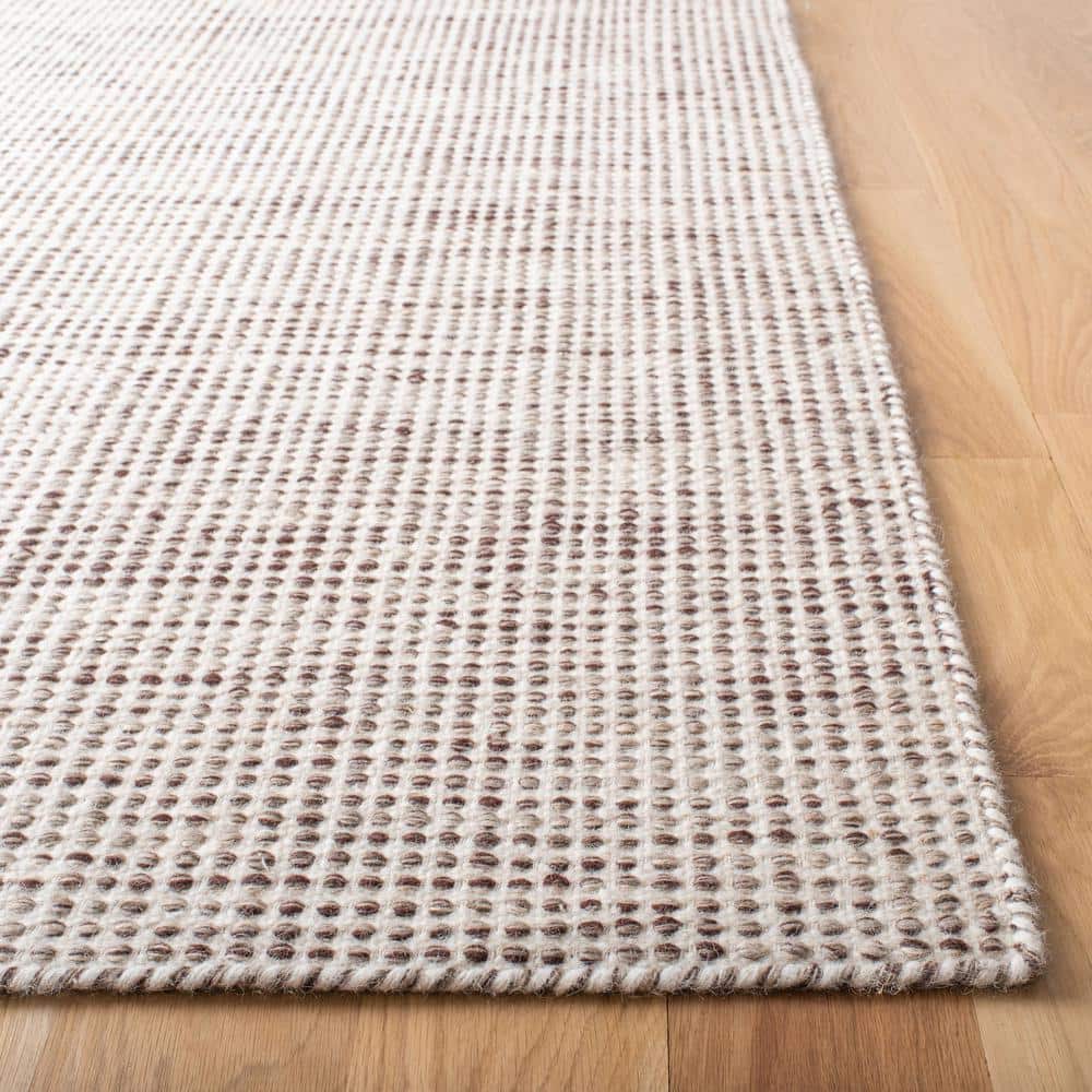 Ivory and Brown Handmade Wool Tufted 9' x 12' Rug