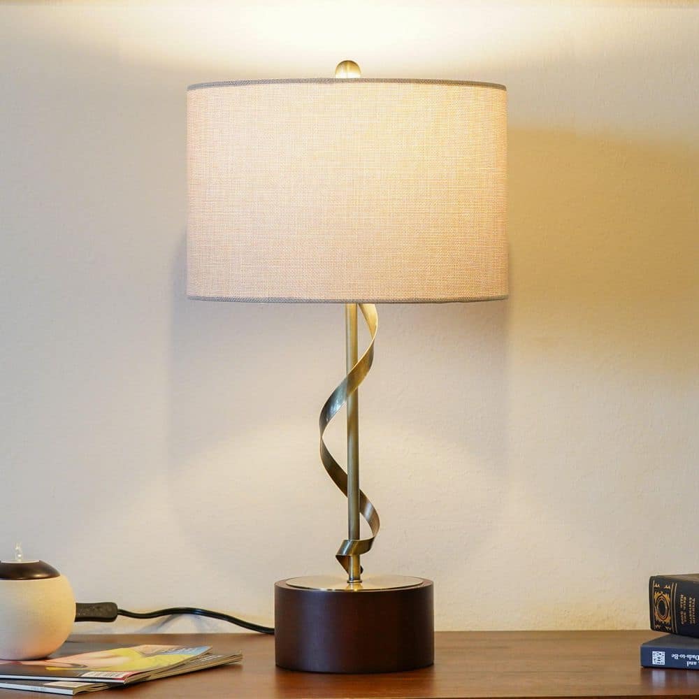22 in. White Creative Solid Wood Nightstand Task and Reading Desk Lamp with Twisted Metal and Linen Shade, 110-Volt price history on PriceWatchPro