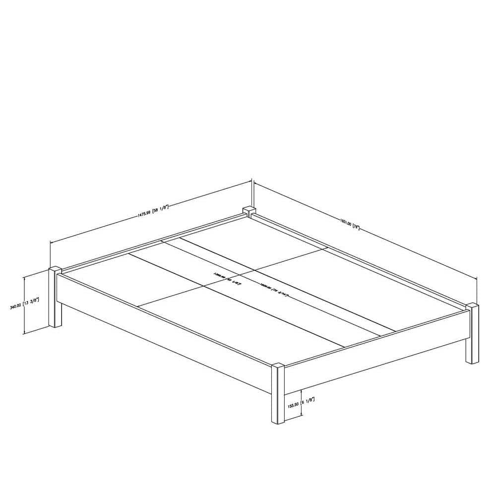 Gray Oak Full Size Upholstered Platform Bed with Wood Frame