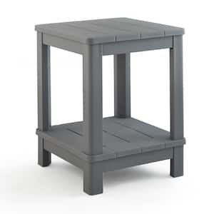 Deluxe 20 in. Resin Gray Square Patio Side Table With Storage