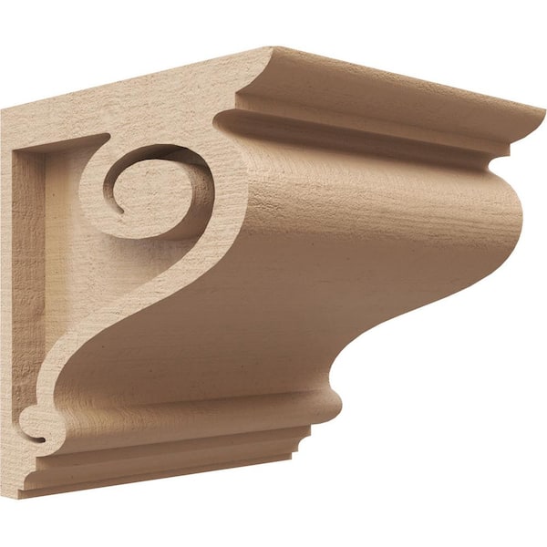 Ekena Millwork 5 in. x 5 in. x 5 in. Series 1 Wide Scroll Rough Cedar Woodgrain Timberthane Polyurethane Corbel, Primed Tan