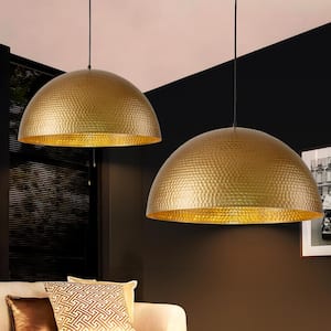 Jan 23.6 in. 1-Light Farmhouse Industrial Oversized Antique Gold Hammered Globe Large Dome Pendant Light w/ Metal Shade