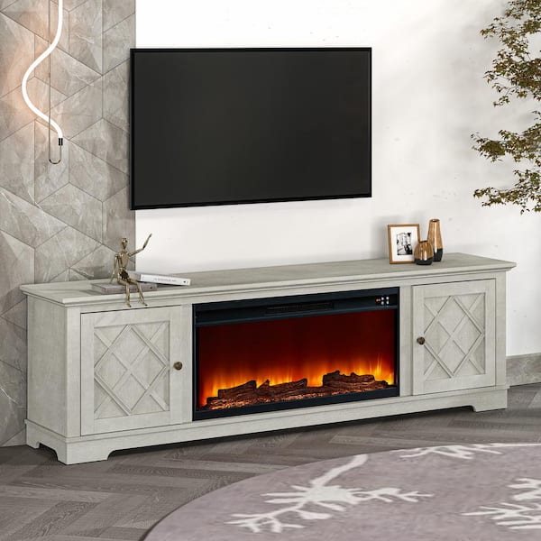 FESTIVO 77 in. Freestanding Electric Fireplace TV Stand in Saw Cut Off  White FTS21220 - The Home Depot