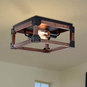 Irmana 12 in. 2-Light Indoor Brown and Matte Black Flush Mount with Light Kit