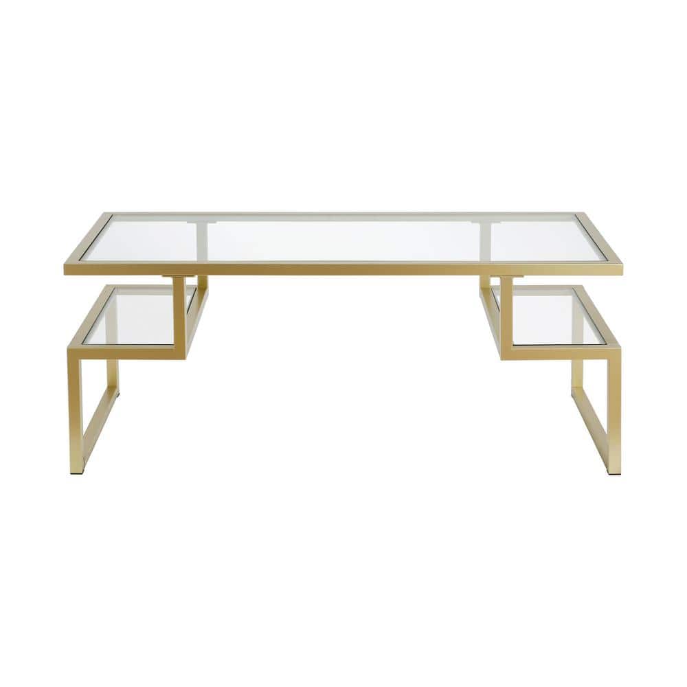 Zander 45" Brass and Glass Rectangular Coffee Table