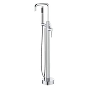 2-Handle Freestanding Square Gooseneck Foot Tub Faucet with Hand Shower in Chrome