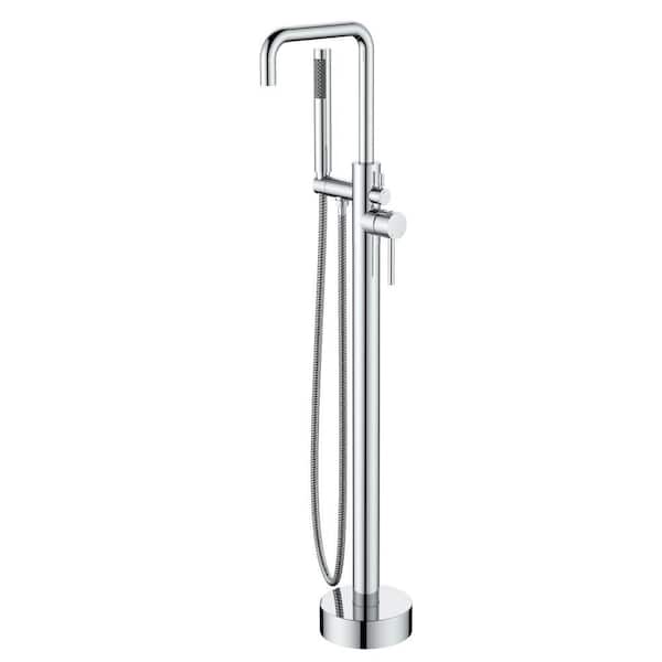 Tahanbath 2-Handle Freestanding Square Gooseneck Foot Tub Faucet with Hand Shower in Chrome