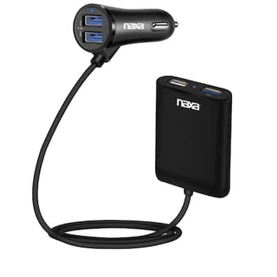 Front and Back Seat Cell Phone Car Charger in Black