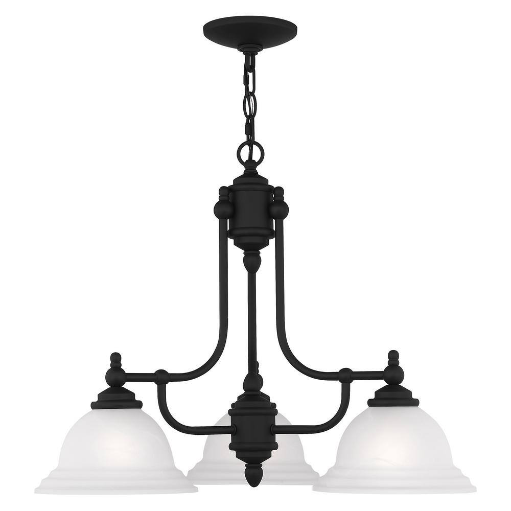 Elegant Black 3-Light Chandelier with White Alabaster Glass
