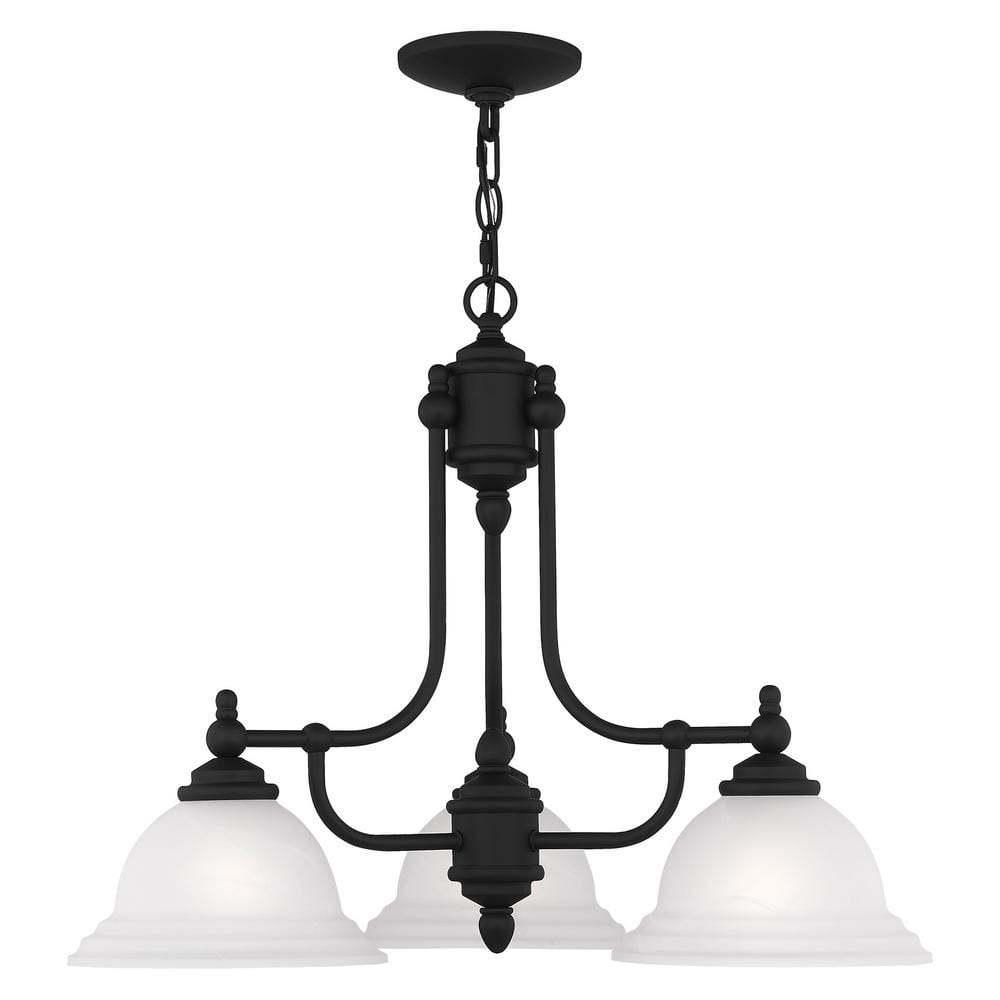 Elegant Black 3-Light Chandelier with White Alabaster Glass