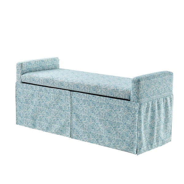 Rustic Manor Cierra Indes Blue Ground Bench Upholstered Linen 50.2 L x 19.6 W x 22 H