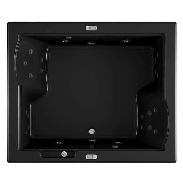 JACUZZI FUZION 71.75 in. x 59.75 in. Rectangular Whirlpool Bathtub with Center Drain in Black