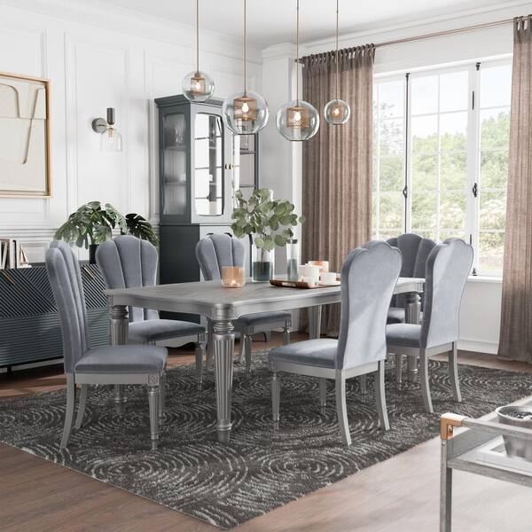 Furniture of America Seabliss Silver Fabric Velvet Glam Dining Chair Set of 2 IDF 3416SV SC