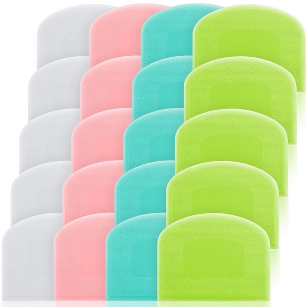 20-Pack Plastic Flexible Dough Scraper Set Assorted Color Multipurpose Bowl Scraper for Baking and Kitchen