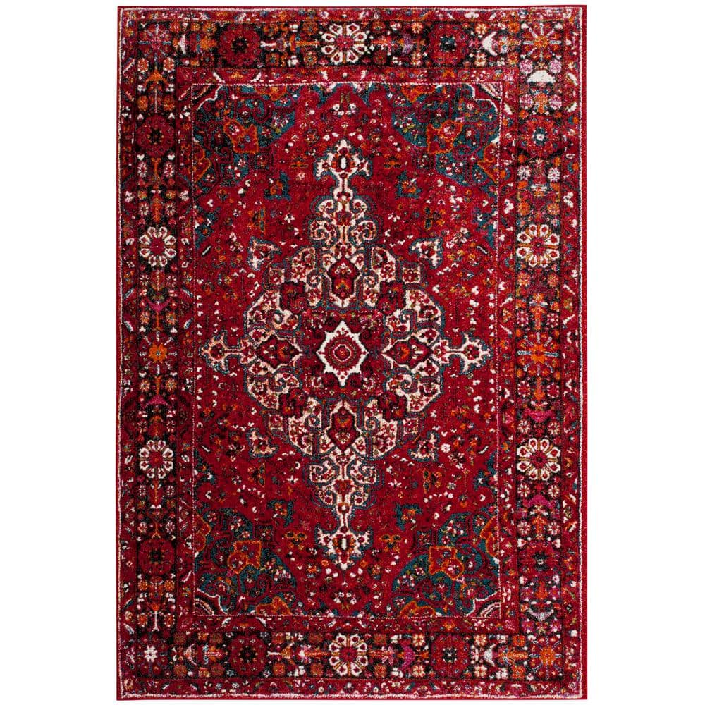 Red color small size vintage rug. Floral pattern decorative home rug. Handmade home and office Welcome rug. 2'95